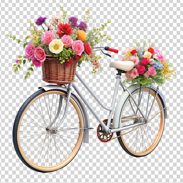 PSD a bicycle with a basket full of flowers on transparent background