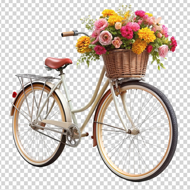 PSD a bicycle with a basket full of flowers on transparent background