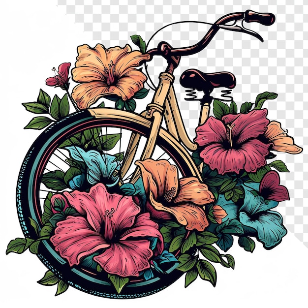 Bicycle with Florals Neo Traditional Art Black Outline