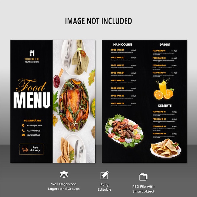 bifold food menu restaurant food template design