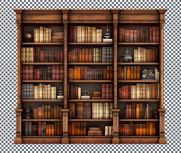 Big 3d shelf with alot of books isolated on transparent background