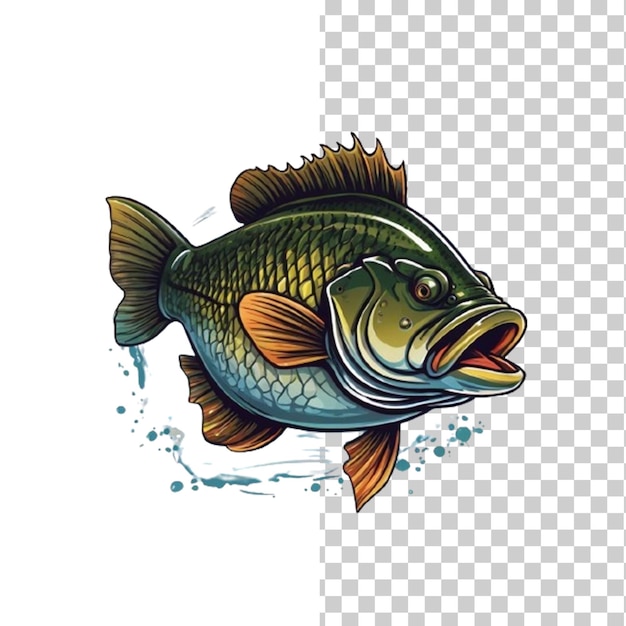 Big bass fish cartoon for tshirt big bass fish tshirt design on a transparent background