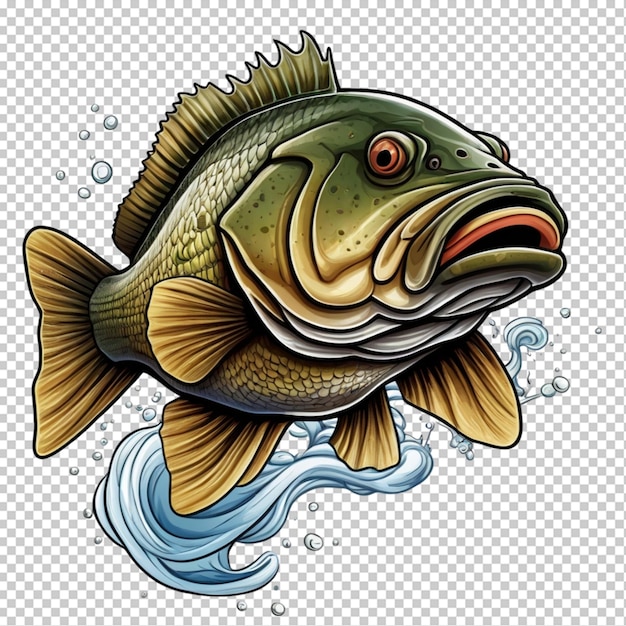 Big bass fish vector cartoon for tshirt Big bass fish tshirt design on transparent background