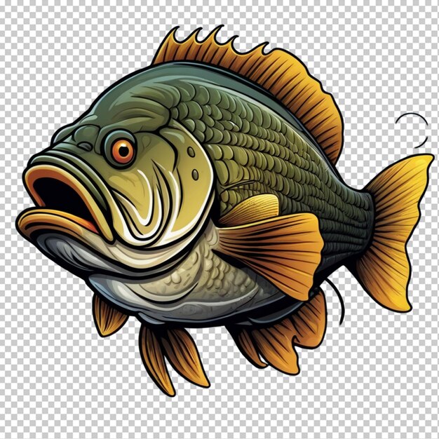 Big bass fish vector cartoon for tshirt Big bass fish tshirt design on transparent background