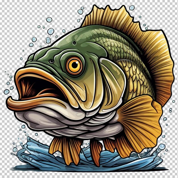 Big bass fish vector cartoon for tshirt Big bass fish tshirt design on transparent background