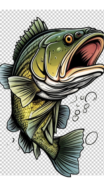 Big bass fish vector cartoon for tshirt Big bass fish tshirt design on transparent background