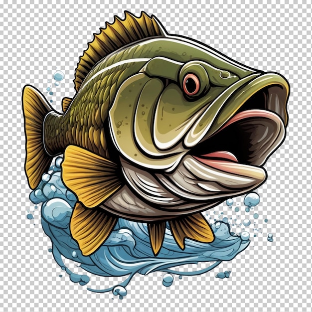 Big bass fish vector cartoon for tshirt Big bass fish tshirt design on transparent background