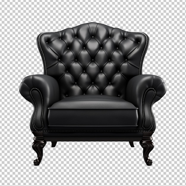 Big black armchair isolated on transparent background