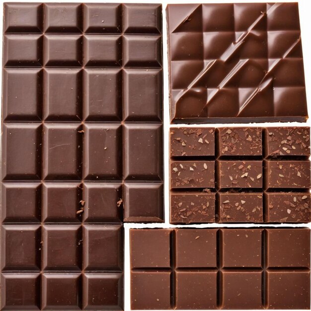 Big chocolate and small ones are each split into three parts isolated on white background