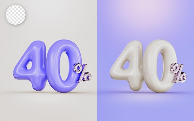 big deal 40 percent discount offer with two different colors white and purple 3d render concept