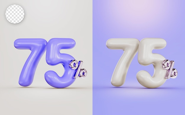 big deal 75 percent discount offer with two different colors white and purple 3d render concept