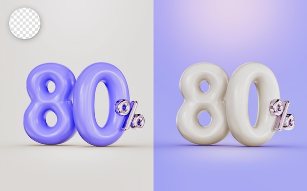 big deal 80 percent discount offer with two different colors white and purple 3d render concept