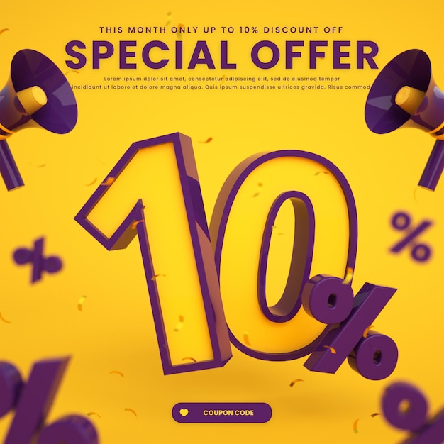 Big flash mega super sale post banner with 10 percent discount special offer for social media