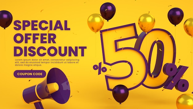 Big flash mega super sale post banner with 50 percent discount special offer for social media