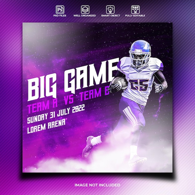 PSD big game football social media poster template