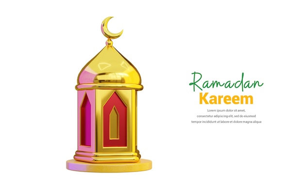 Big golden lantern icon on white background 3d render concept for ramadan fastival event