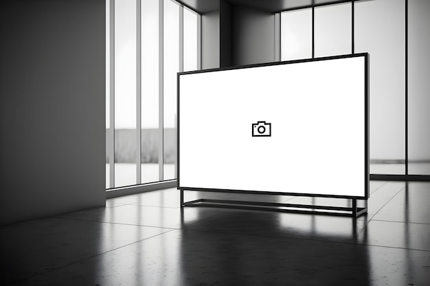 Big LED tv with blank white screen mock up displayed in office copy space for advertisement space