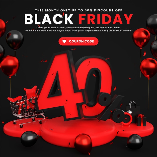 Big mega flash super black friday sale social media post for special offer promo with 40 discount