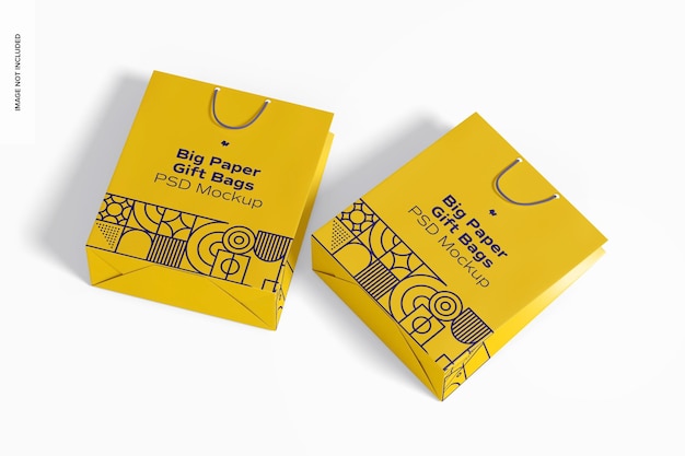 Big Paper Gift Bags With Rope Handle Mockup, Top View