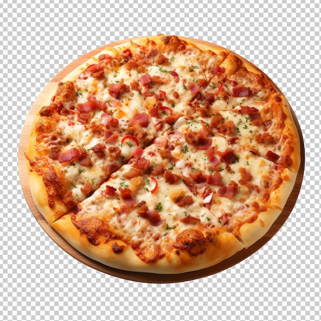 Big pizza with bacon isolated on transparent background