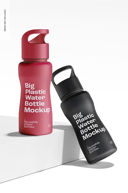 Big Plastic Water Bottles Mockup, Standing and Leaned