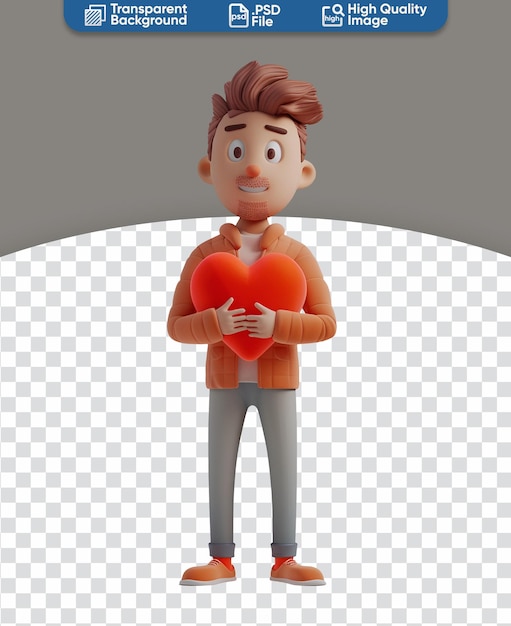 A Big Red Heart in the Hands of a Happy Man Cute 3D Rendered Chibi Cartoon