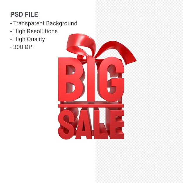 Big sale 3d design rendering for sale promotion with bow and ribbon isolated