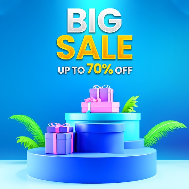 Big sale banner template promotion with 3d realistic podium background