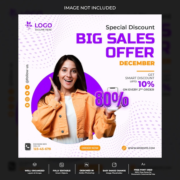 PSD big sale offer social media facebook and instagram promotion post template