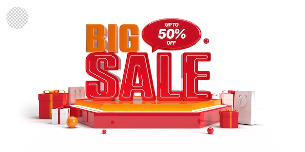 Big sale promotion front view 3d rendering icon illustration on transparent background