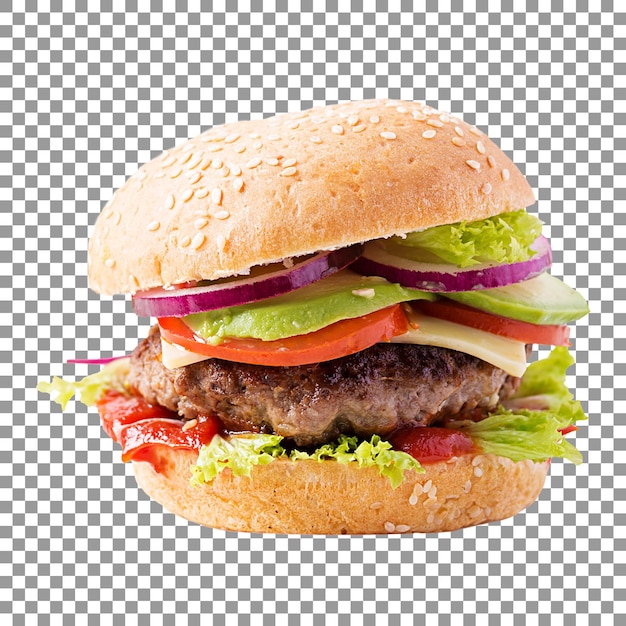 Big tasty hamburger isolated on transparent background