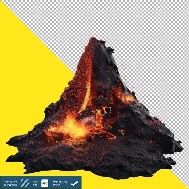 Big Wide Volcano Lava Magma Coming Out on White Background transparent background PNG PSD