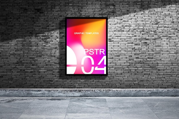 PSD billboard mockup on brick wall with shadow effect