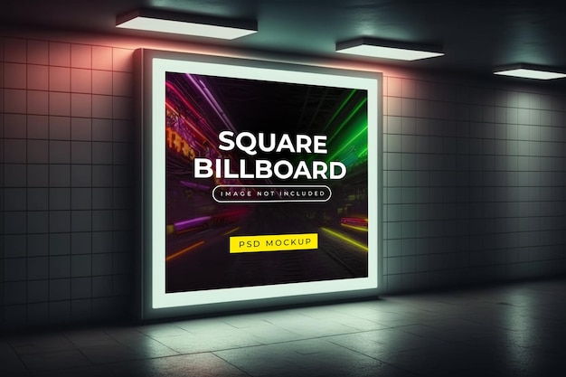 Billboard in neon style underground subway wall mockup