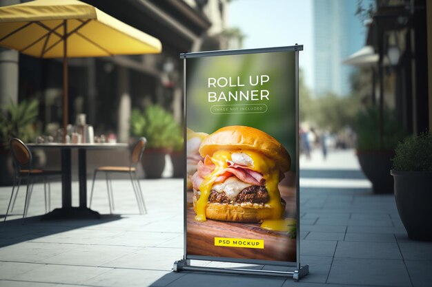 A billboard for roll up banner on a sidewalk