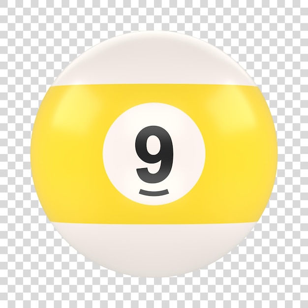 Billiard ball number nine in yellow and white color isolated on white background 3D render