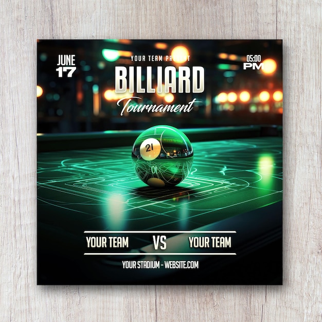 Billiard tournament competition square flyer social media design banner post