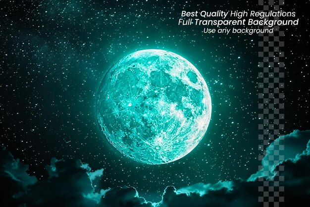 PSD bioluminescent moon space backgrounds for astronomy on transparent background