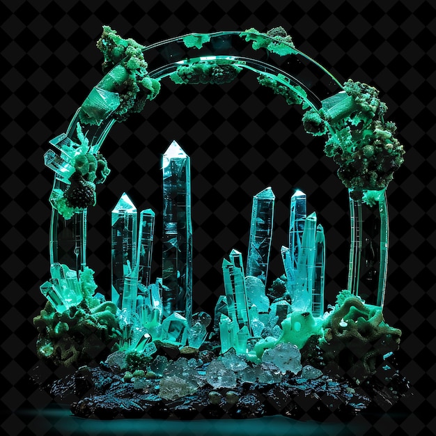 Biosphere Gate With Ecosystem Balance and Teal Green Lifefor PNG Y2K Shape Neon Color Collection