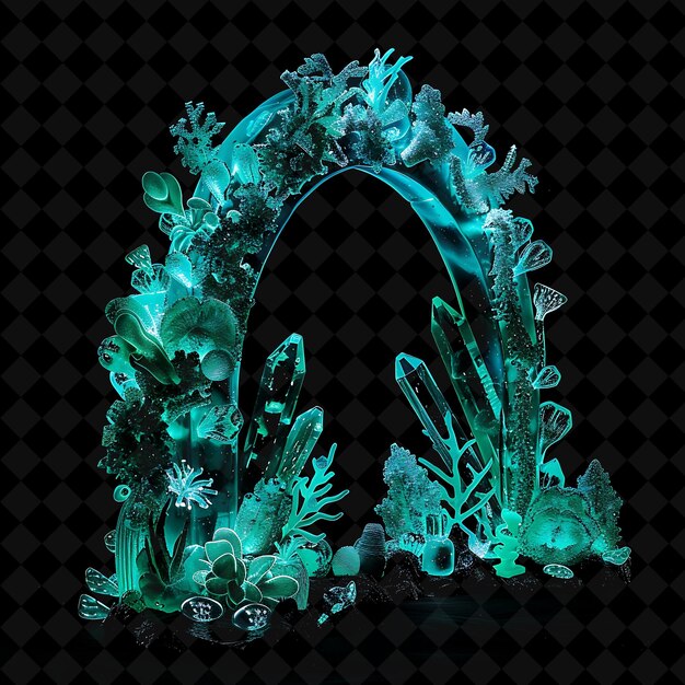 Biosphere Gate With Ecosystem Balance and Teal Green Lifefor PNG Y2K Shape Neon Color Collection