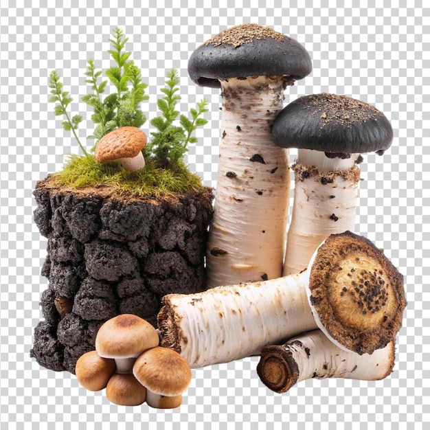 PSD birch mushroom chaga mushroom isolated on transparent background