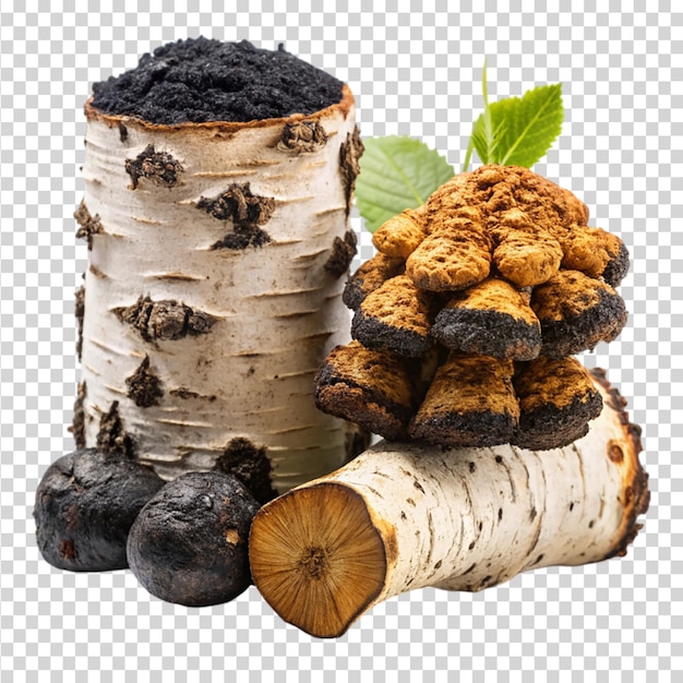 PSD birch mushroom chaga mushroom isolated on transparent background