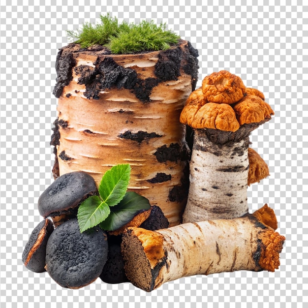 Birch mushroom chaga mushroom Isolated on transparent background