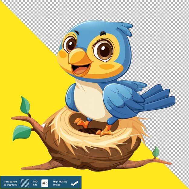 PSD bird building nest cartoon vector transparent background png psd