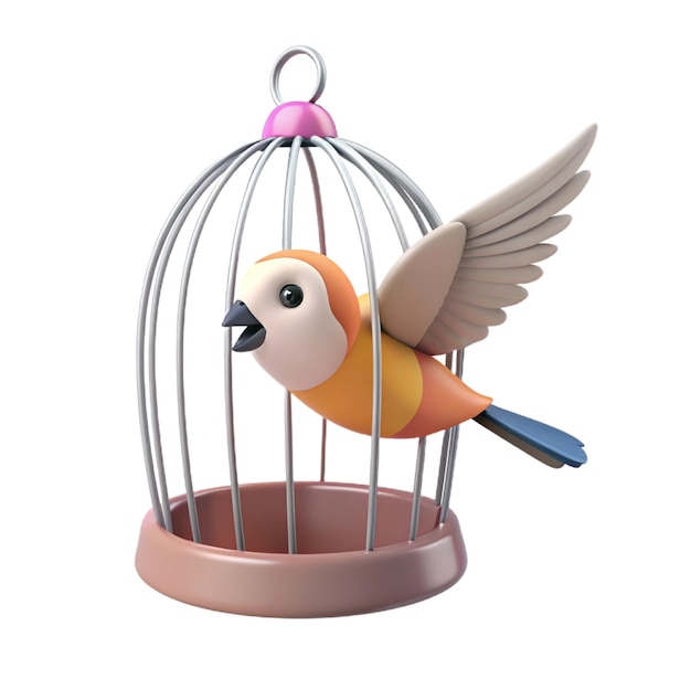 PSD a bird in a cage with a pink ring on the bottom