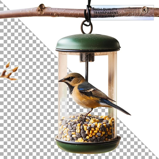 PSD a bird feeder with seeds and a bird on it