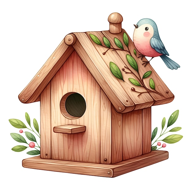 PSD bird house with flowers isolated on transparent background ai