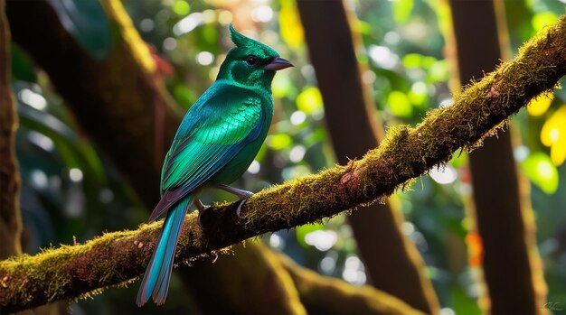 PSD a bird is perched on a branch with the background of the trees