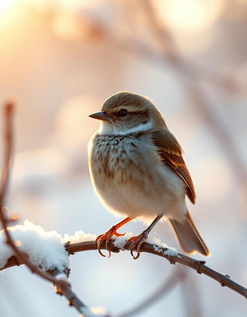 PSD a bird is sitting on a with a snow covered background