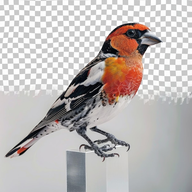 a bird is standing on a post with a square in the background